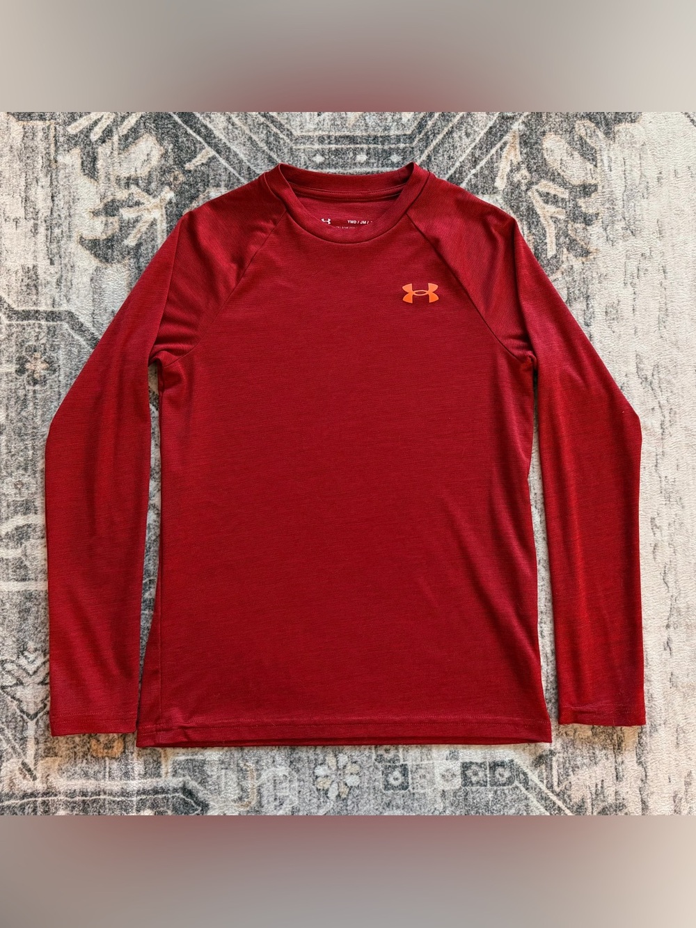 Under Armour Boy’s Long-Sleeve Athletic Top Size M 10 Maroon with Orange Logo